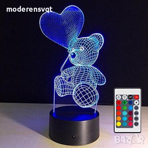 Холограмна LED лампа CREATIVE 3D taddy bear, снимка 6 - Лед осветление - 40327798