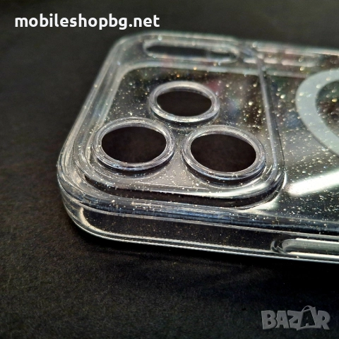 iPhone 17 Pro Max кейс MagSafe прозрачен с брокат защита на камерите , снимка 3 - Калъфи, кейсове - 52308138