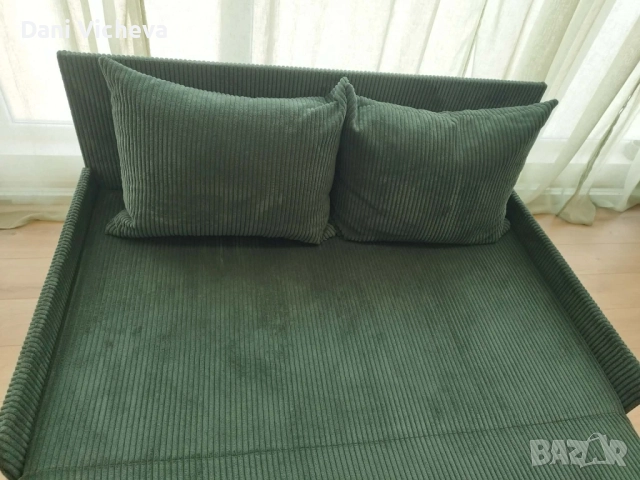 Разтегателен фотьойл зелено кадифе, снимка 5 - Дивани и мека мебел - 52830010