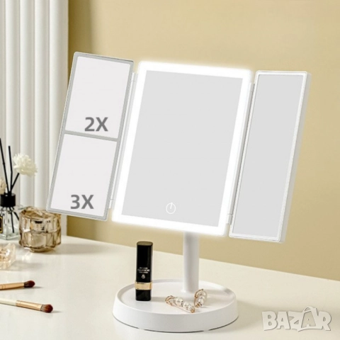 Преносимо LED огледало с осветление за тоалетка, за грим с висока разделителна способност, снимка 2 - Други - 52943562