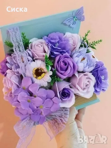 Кутия книга с петнадесет  нежни сапунени цветя , снимка 4 - Подаръци за жени - 40950994