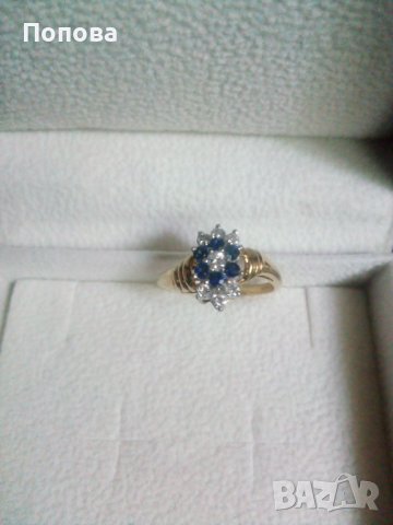 18k. златен пръстен с диаманти и сапфири, снимка 18 - Пръстени - 40624952