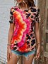 Дамска тениска с кръгло деколте и къс ръкав с леопардов принт, 4цвята , снимка 7