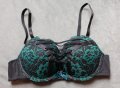 Hunkemoller 70B (UK 32B) черен сутиен с зелена дантела и огромни подплънки, снимка 7