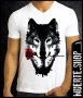 Тениска с щампа WOLF WITH ROSE, снимка 1 - Тениски - 42014525