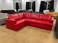Червен кожен ълов диван "FREYA" с функция легло
