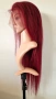 Естествена дантелена перука 80 см - 200% плътност, 13x6 Lace, бургунди тъмно червена права коса, снимка 11