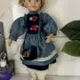 Порцеланова кукла като ново, винтидж сини сатенени дрехи, снимка 7