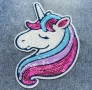 Еднорог Unicorn глава с пайети апликация с пайети за дреха дрехи самозалепваща се нашивка, снимка 2