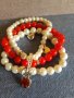 Перлено колие и гривна от перли и червени мъниста., снимка 7
