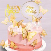 10 пеперуди картонени златен контур на тел розови лилави топери украса декор за торта, снимка 2 - Други - 29247526