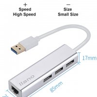 Nllano USB-A 3.0 към Ethernet 10/100/1000 RJ45 Ethernet LAN, 3 x USB 3.0 порта, снимка 2 - Други - 34749443