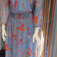 Синя рокля на коралови цветя - тюл с подплата 3ХЛ/4ХЛ размер , снимка 3 - Рокли - 41117146