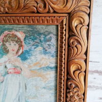 Оригинален гоблен на Вилер Пинки в ръчно резбована дървена рамка, снимка 3 - Други ценни предмети - 44549171