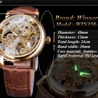WINNER aвтоматичен,механичен ръчен часовник-скелет, снимка 2 - Мъжки - 41552550