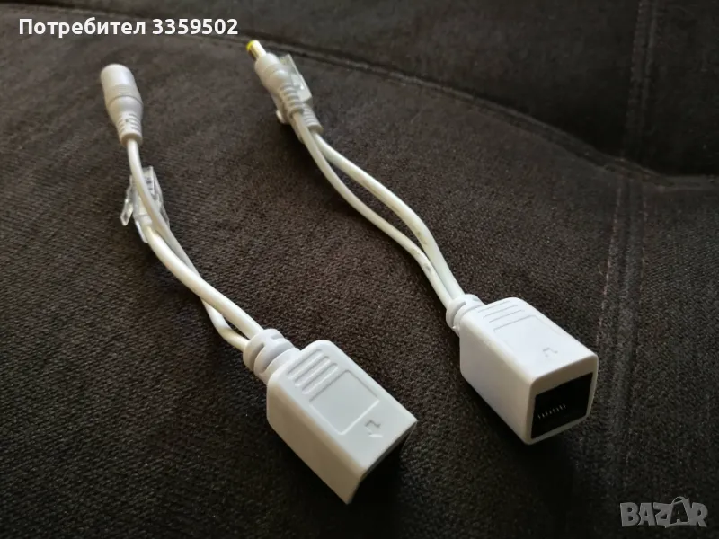 Комплект инжектор и кабел за пасивен захранващ адаптер през PoE ethernet, бял, пластмаса, снимка 1