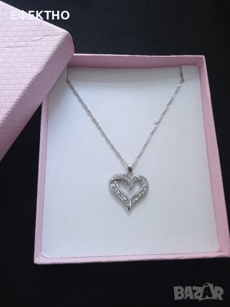 Ново, сребърно колие с масивно сърце. В подаръчна кутия, снимка 1