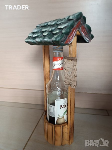 сувенир кладенец дърво с покрив поставка за бутилка домашни потреби, снимка 1