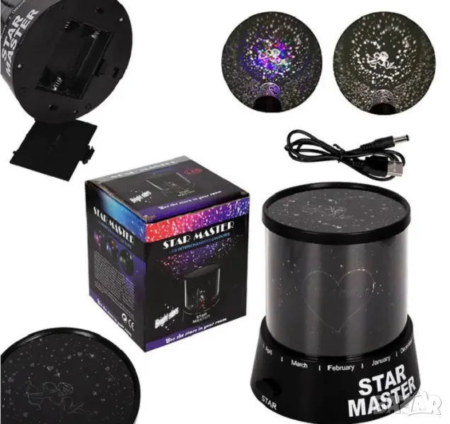 Нощна лампа - проектор с Купидон и сърца, снимка 1