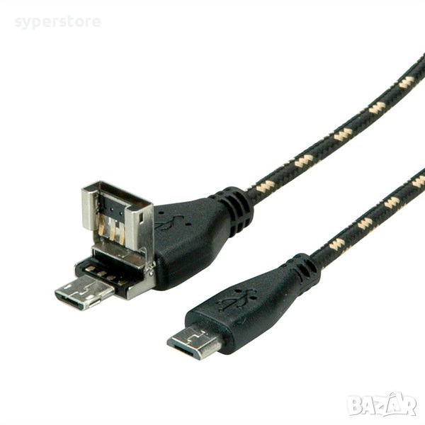 Кабел USB2.0 A+MicroB-MicroB,M/M,OTG,1m SS301078, снимка 1