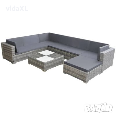 vidaXL Градински комплект с възглавници, 8 части, полиратан, сив(SKU:42738, снимка 1