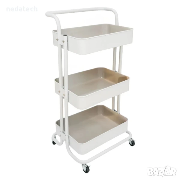 Метална количка на три нива, Бял, 44x36x82см., снимка 1