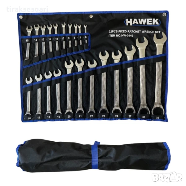Комплект звездогаечни тресчотни ключове 6 - 32 мм 22 части HAWEK , снимка 1