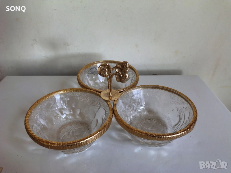 Прекрасно Позлатено Тройно Плато, снимка 1