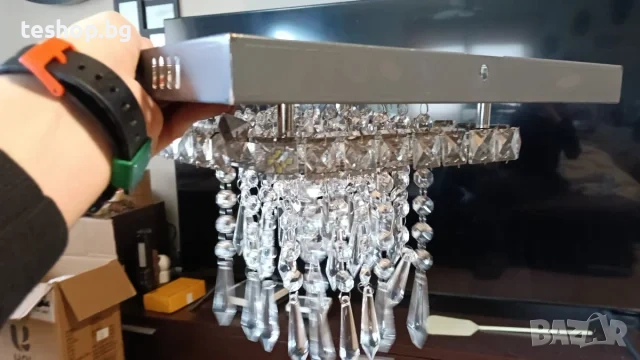 Плафон със стъклени висулки 30х30 см ПРОМОЦИЯ, снимка 1