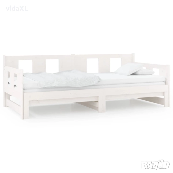 vidaXL Разтегателна кушетка, бяла, борово дърво масив, 2x(90x200) см（SKU:820283）, снимка 1