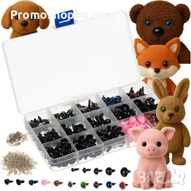 Кутия 560 части черни и цветни очи и нослета за плетени играчки MAALEO, амигуруми, снимка 1