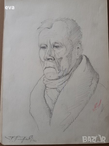 Майсторска рисунка Тома Петров(1908-1972) Портрет на мъж 1946година , снимка 1