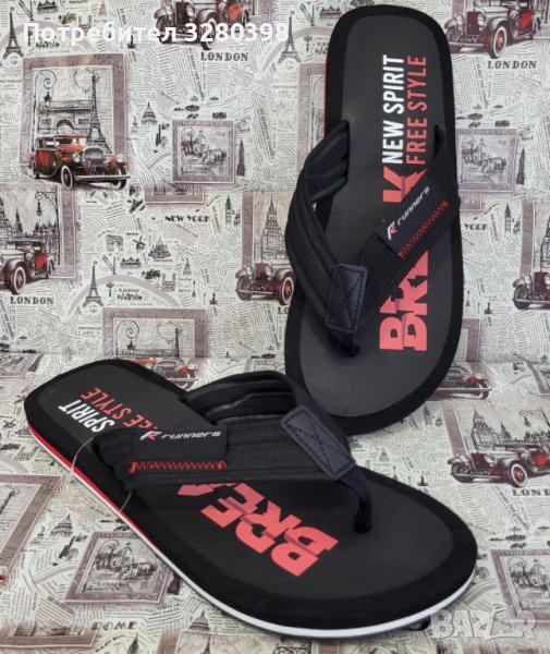 Мъжки джапанки между пръстите в черен цвят Runners, снимка 1