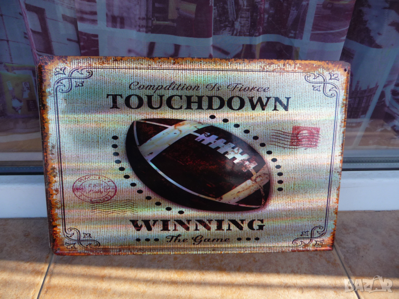 Метална табела топка американски футбол тъчдаун спорт игра победа , снимка 1