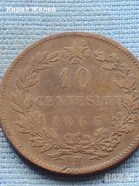 Монета 10 центисими 1866г. Италия Виктор Емануил втори 38554, снимка 1