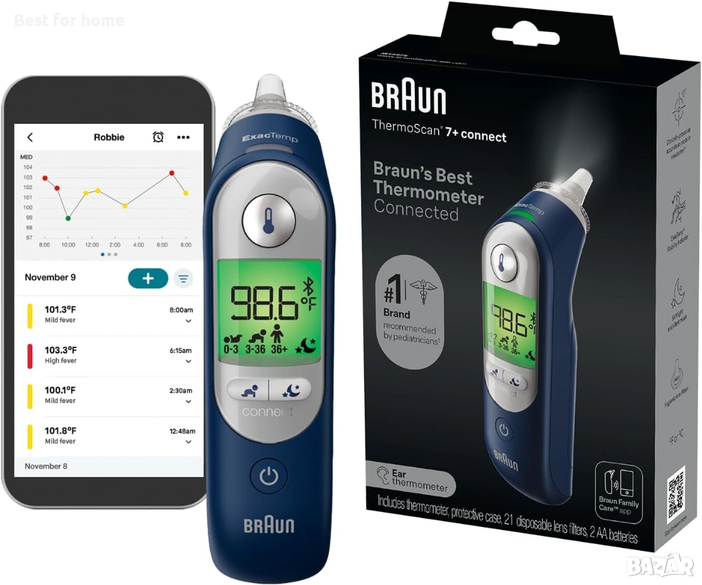 Braun ThermoScan 7+ Connect дигитален термометър за ухо, снимка 1