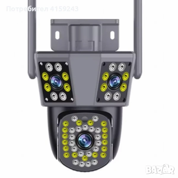 Тройна камера за наблюдение, работи с WiFi, 9 MP,Ultra HD, снимка 1