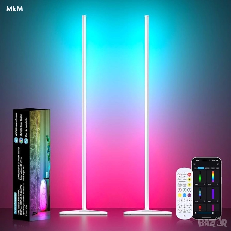 Две LED ъглови лампи с приложение и дистанционно, синхрон с музика, снимка 1