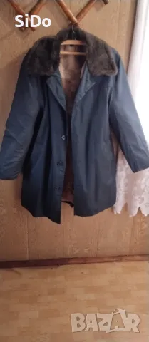 HOBA Синя шуба с кожа отвътре размер 52