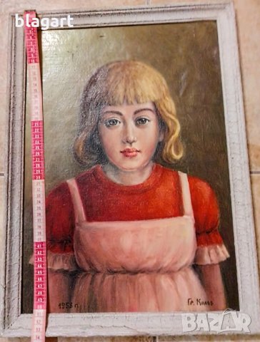Борис Колев- "Момиче в червено"-1958г., снимка 2 - Антикварни и старинни предмети - 36026768