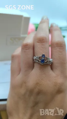 Сребърен Пръстен Корона с Рубин/Сапфир/Изумруд, снимка 4 - Пръстени - 49889313