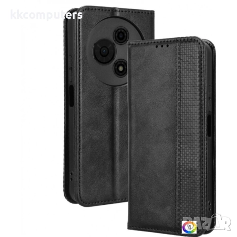 Кожен калъф и Протектор за TCL 60 SE / TCL 605 4G| Ретро кожен дизайн | Магнитно затваряне | Черен, , снимка 4 - Калъфи, кейсове - 52051030