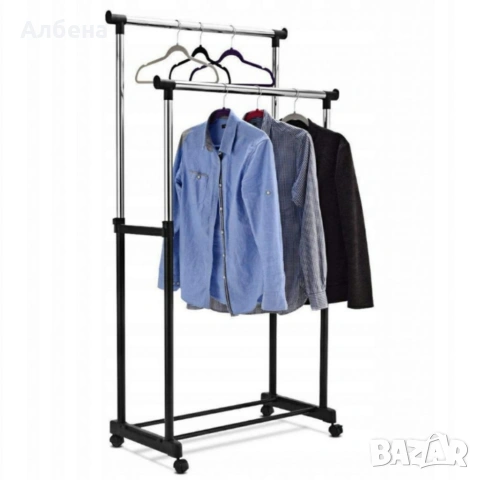 Двойна стойка за дрехи на колела – повече място и удобство у дома!, снимка 4 - Други стоки за дома - 53869750