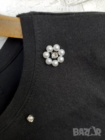 Елегантна тениска с перлени маргаритки, снимка 2 - Тениски - 41145515