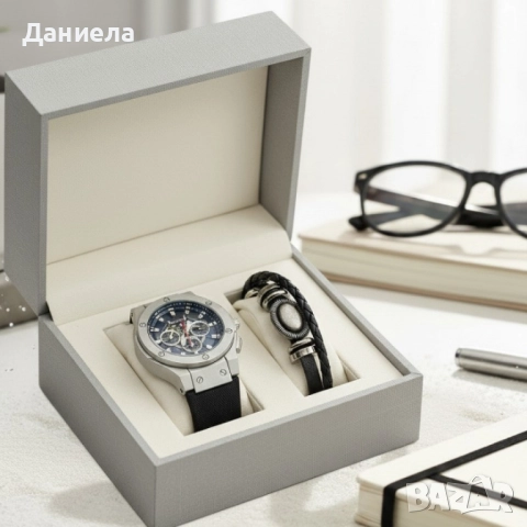 Стилен мъжки подарък – часовник и гривна в комплект, снимка 6 - Мъжки - 51964736