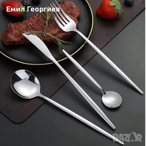 Комплект прибори за хранене в сребрист цвят от 24 части с луксозен дизайн и магнитна кутия, снимка 6 - Прибори за хранене, готвене и сервиране - 53202347