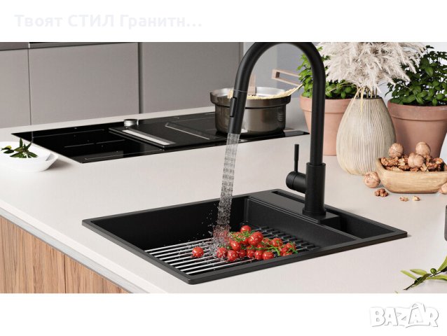  Кухненска Мивка от гранит модел Осло 45 Премиум 430 x 530 мм Черна, снимка 13 - Мивки - 41875401