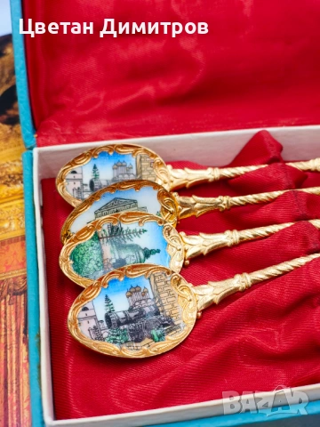 Винтидж руски емайлирани месингови лъжички за чай от 70-те години, снимка 2 - Антикварни и старинни предмети - 53012262