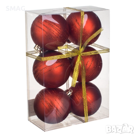 Комплект коледни топки за елха – червени мат и с брокат, Ø8 см – 6 броя_1072175, снимка 2 - Други - 52353853