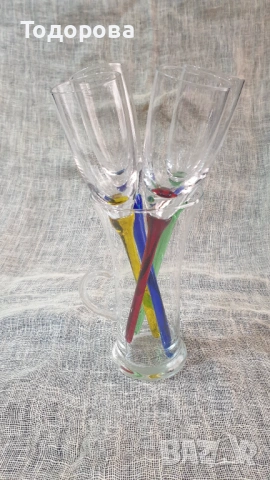 Ръчно издухани винтидж чаши за шампанско-4 броя., снимка 2 - Сервизи - 53660068